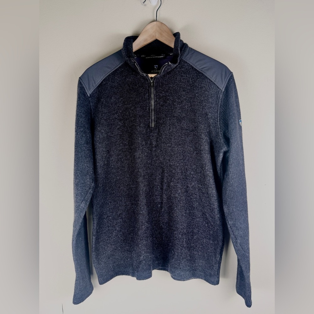 KUHL Chianti Fleece Men’s L Gray 1/4 Zip Sweater Outdoors Camping Wool Blend